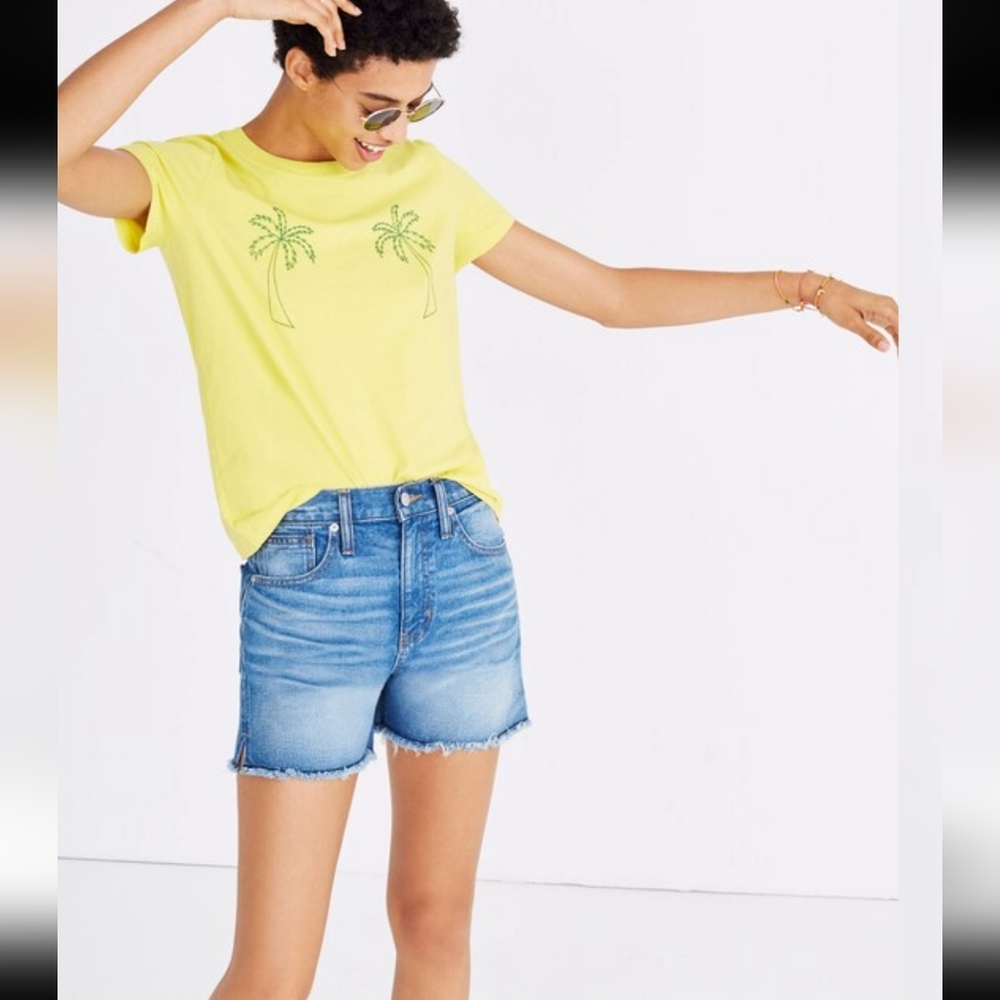 Madewell Womens Embroidered Palm Radio Boxy Tee Acid Yellow Size XS